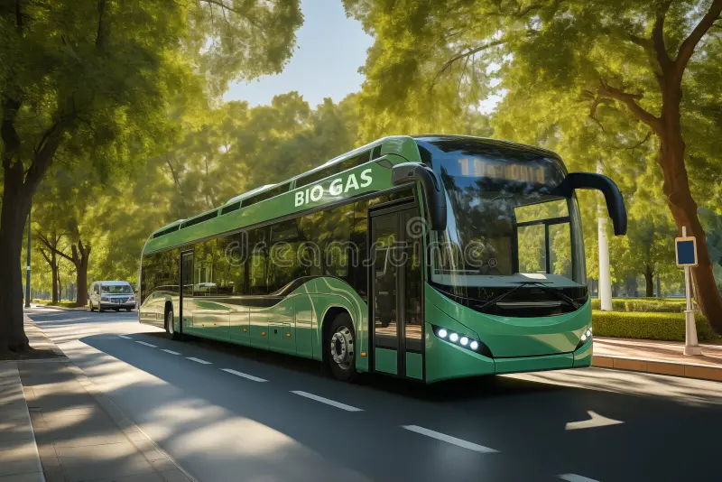 bus powered bio gas city street carbon neutral transportation concept generative ai 302255313